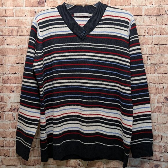EWM Sweaters - EWM Sweater 100% Acrylic Red/White/Blue Stripes Size Large 18-20
